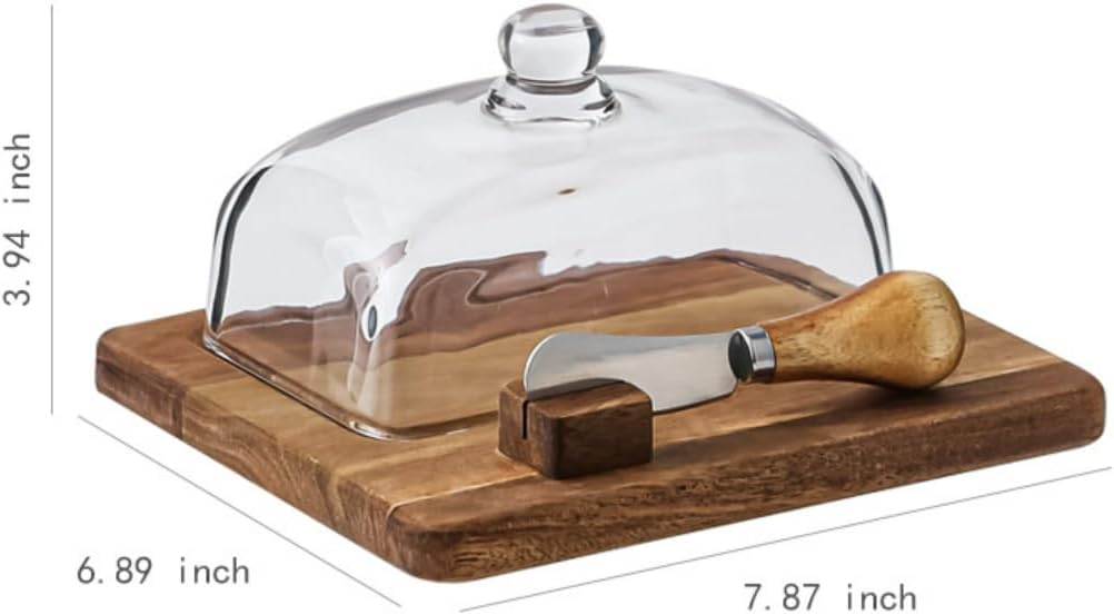 Alternative view of Acacia Wood Butter Dish with Knife and Glass Cover for Cheese, Butter, Cake, Dessert Serving Tray Elegant Kitchenware (1 knife)