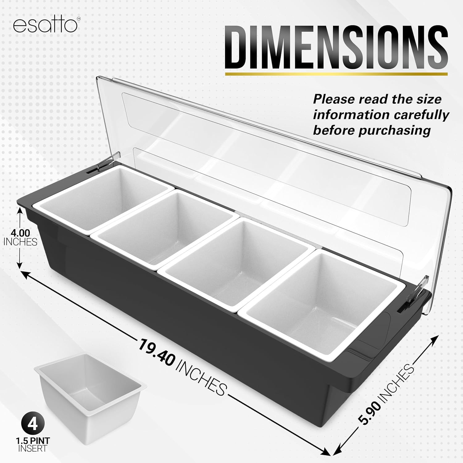 Alternative view of Esatto Bar Supplies Condiment containers with lids 4-1.5 Pint Bar Cart Accessories Bartender Fruit Tray Condiment Caddy Bar Tray Pizza Topping Station with 12 Pourers 12 Pourer Covers and 1 Muddler