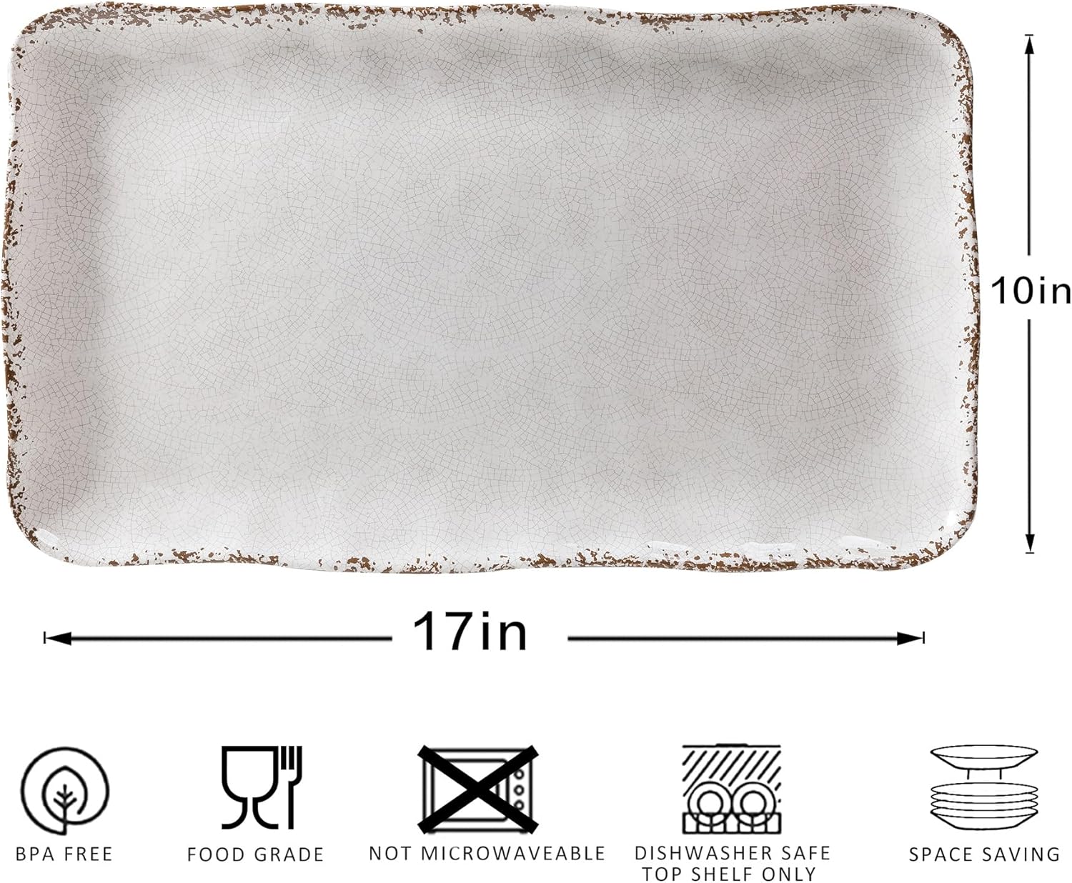 Alternative view of ZAROCRUS Farmhouse Melamine Serving Platters Set of 2, 17"x10" Large Rectangular Melamine Serving Trays for Serving Food on Parties and Entertaining, Dishwasher Safe. Ivory