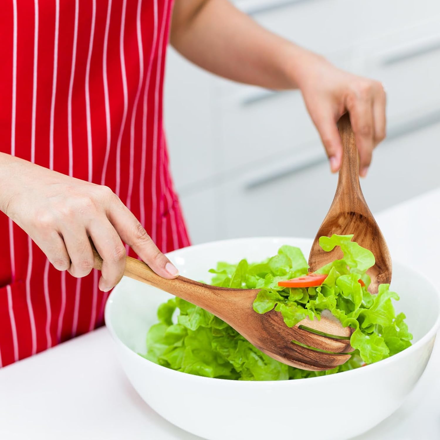 MYRAINBOW Salad Tongs, Wooden Spoons, Salad Tongs for Serving, 10-inch Serving Utensils Set Salad Servers Set Kitchen Cooking Utensil