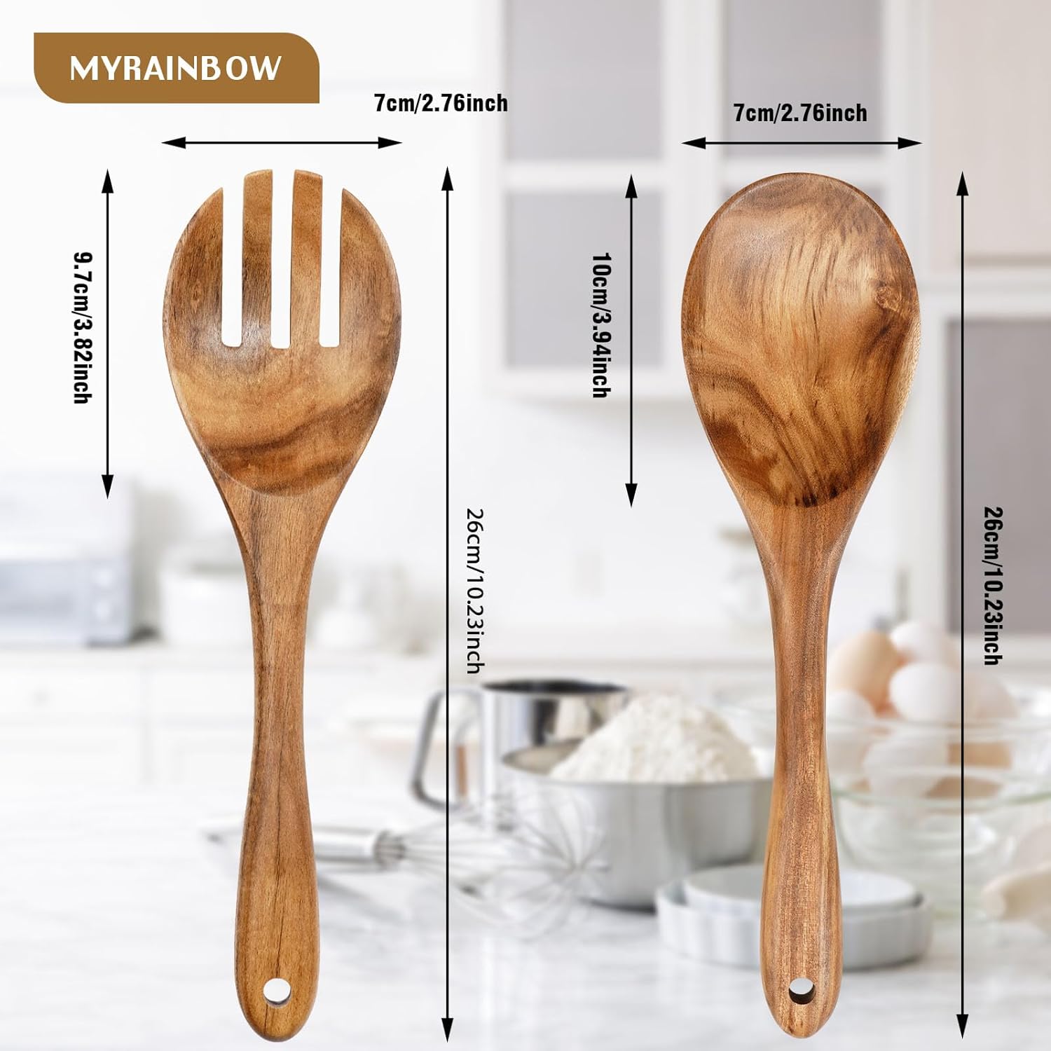 Alternative view of MYRAINBOW Salad Tongs, Wooden Spoons, Salad Tongs for Serving, 10-inch Serving Utensils Set Salad Servers Set Kitchen Cooking Utensil