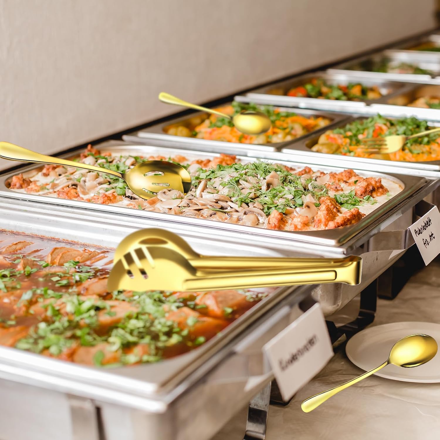 ZLMTZDJD 24pcs Serving Utensils Set, Large Stainless Steel Serving Utensils - Durable for Buffets, Dinner Parties, Weddings and Restaurants (GOLD)