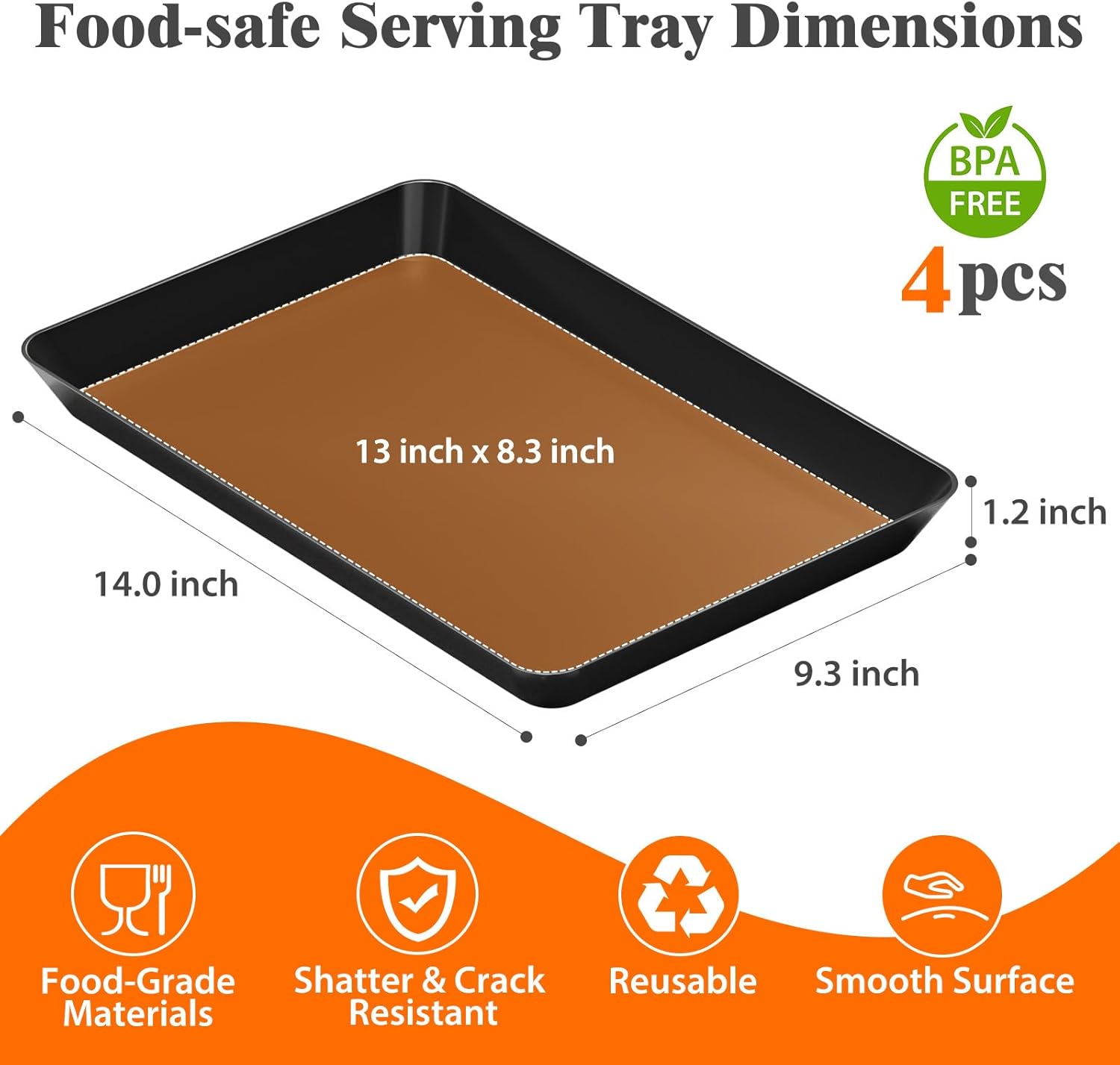 Alternative view of SpaceTrove 4-Pack Serving Tray Set, Reusable Plastic Serving Platter for Party Supplies, Entertaining, Grilling Accessories, Stackable Kitchen Snack Box Container for Dessert, Fruit, Cookie, (Black)