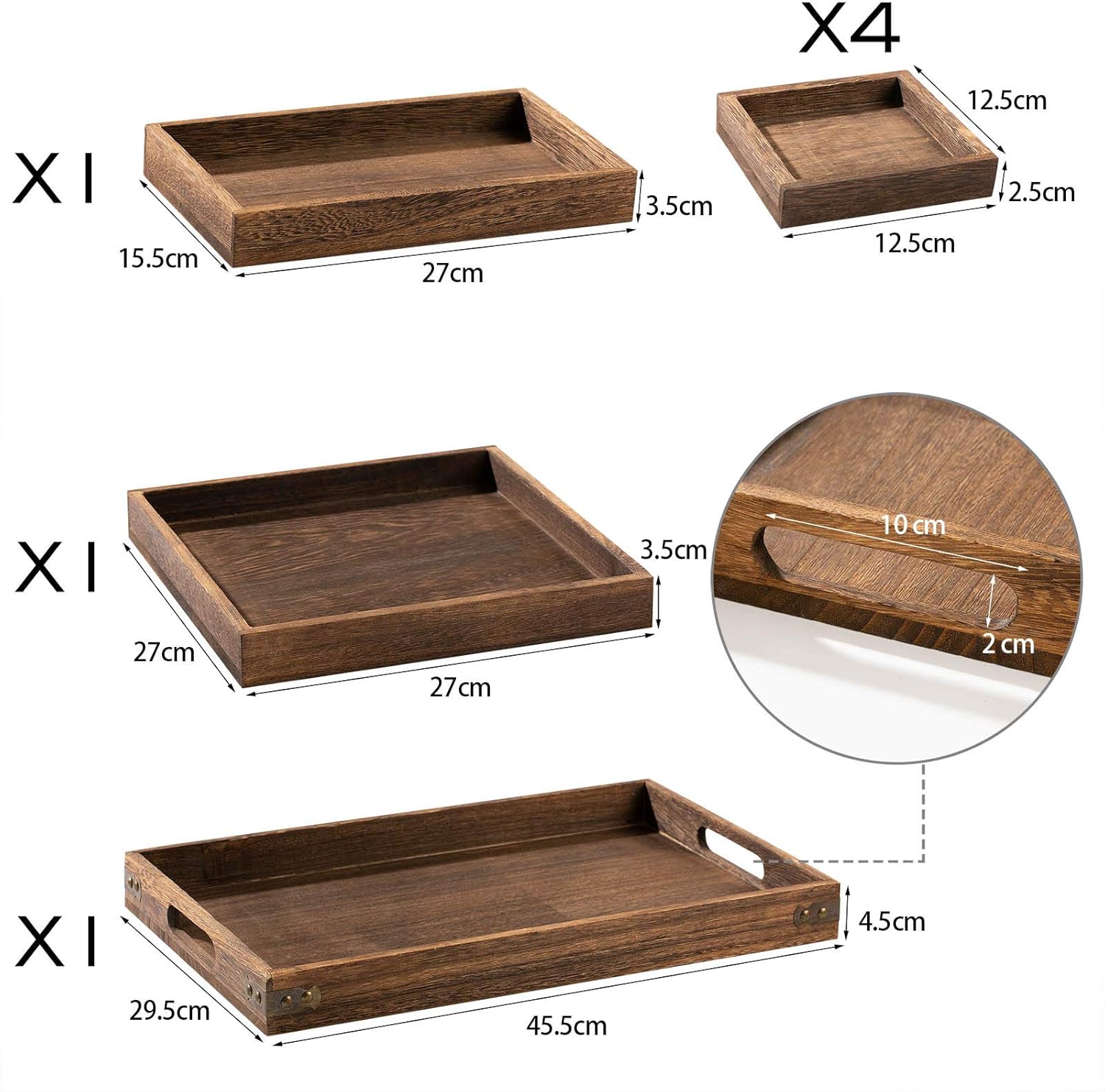 Alternative view of Yangbaga Rustic Wooden Serving Trays with Handle - Set of 7 Rectangular Platters for Entertaining, Breakfast, Coffee Table, Home Decor