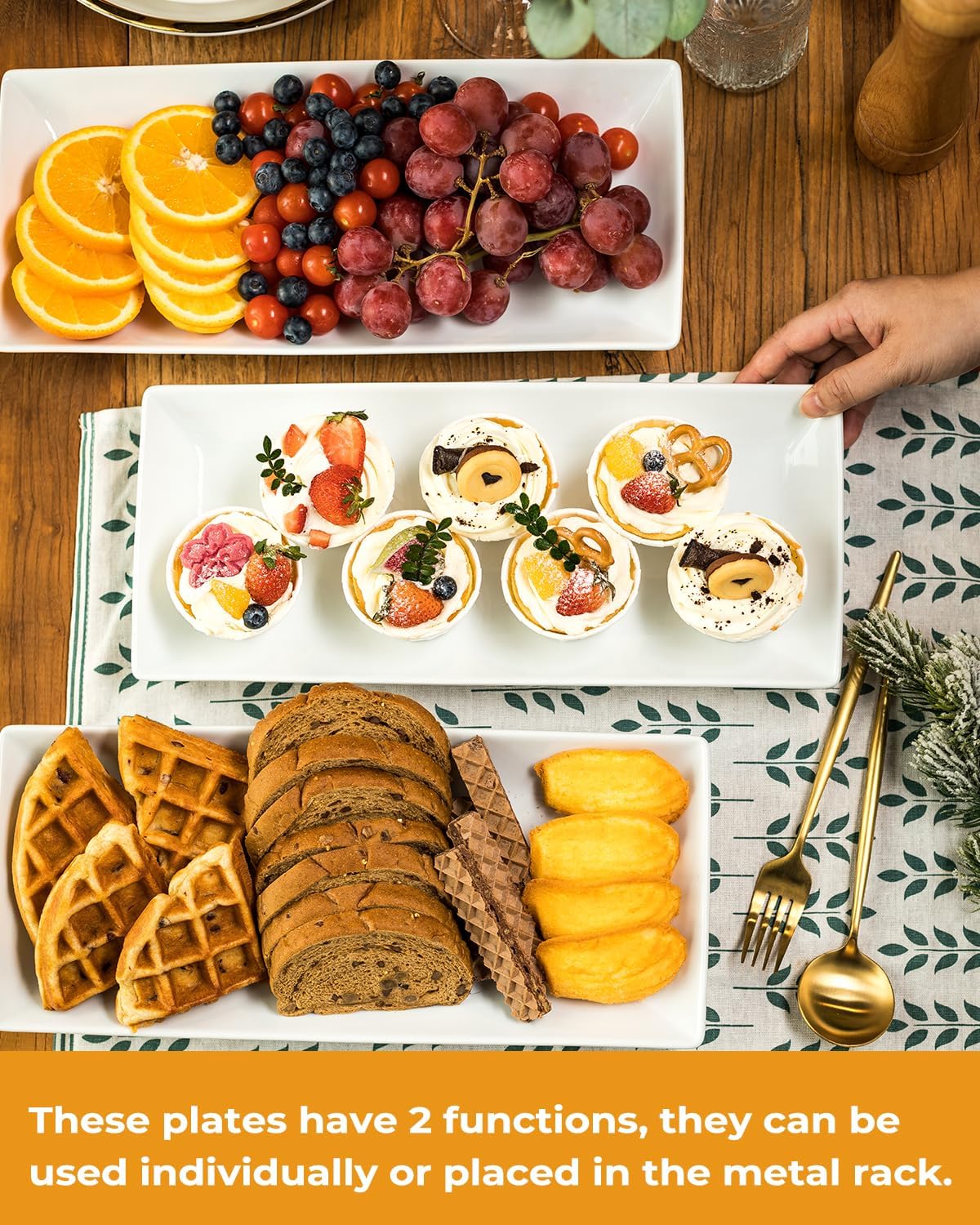 LAUCHUH Large 3 Tier Serving Stand Tiered Serving Trays with Collapsible Sturdier Rack Porcelain Serving Trays and Platters for Fruit Dessert Presentation Valentine's Day Party Display Set, 14 Inch