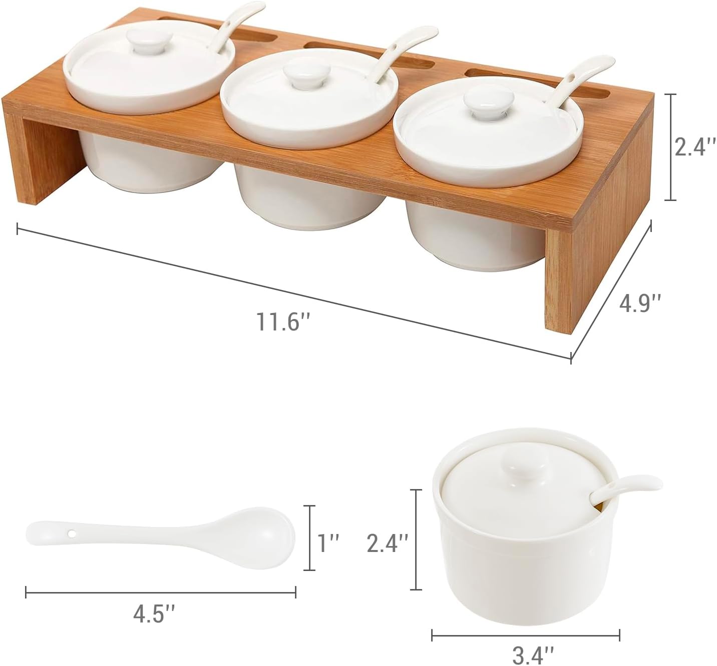Alternative view of MyGift 10 Pcs Sauce Serving Dish, Hosting Party Essentials Host Gift, 3 Ceramic Ramekin Chip Dip Bowls with Lids & Spoons, Premium Bamboo Server Tray, Condiment Pot Entertaining