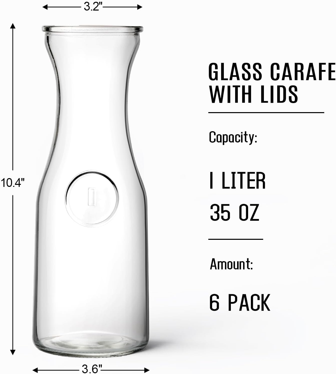 Alternative view of Set of 6 Glass Carafe with Lid, 1 Liter Beverage Serveware Carafe, Clear Glass Pitcher for Mimosa Bar, Brunch, Cold Water, Juice, Milk, Iced Tea, Lemonade