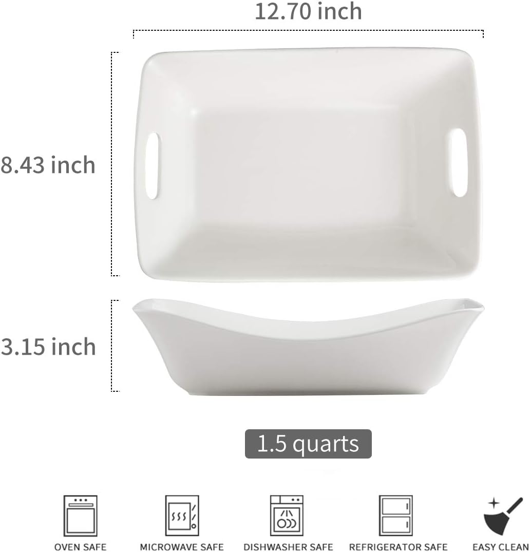Alternative view of YHOSSEUN Large Serving Bowls with Handles White Serving Dishes For Entertaining, 1.5 Quarts Ceramic Bowl Set Rectangle Serving Platter for Thanksgiving, 2 Pack