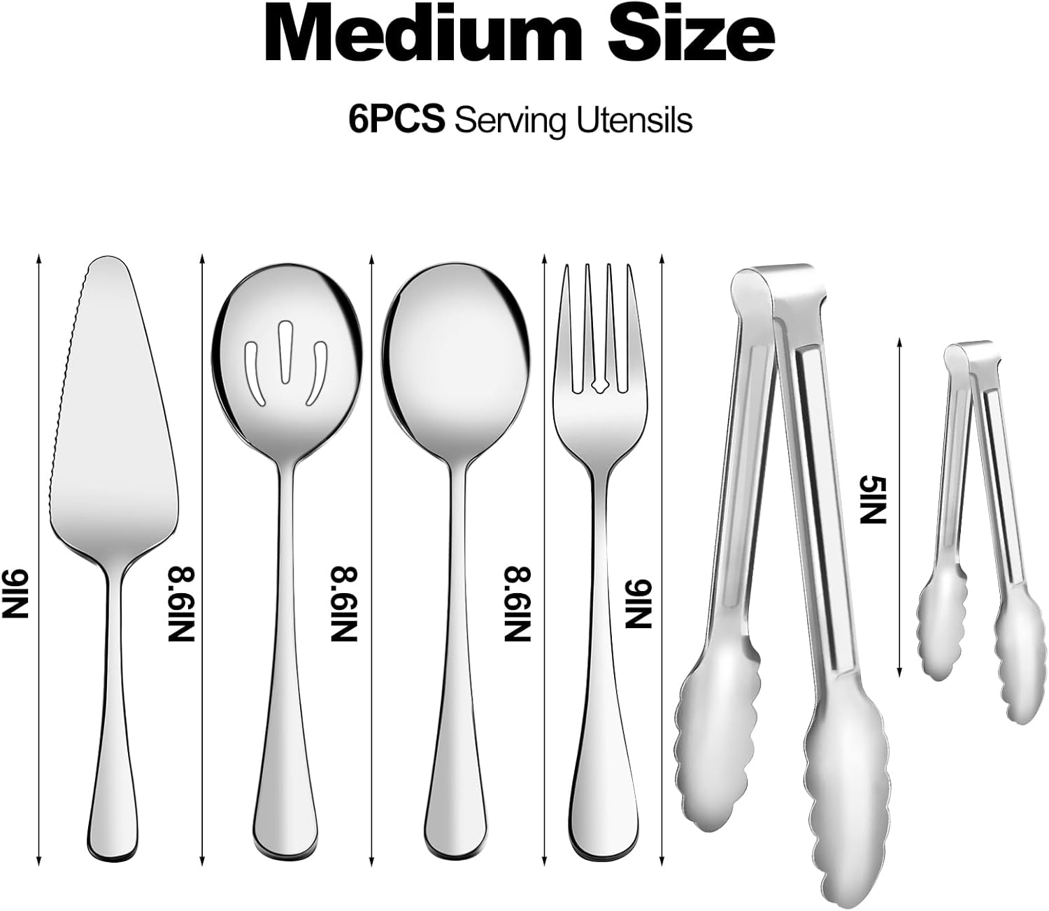 Alternative view of Serving Utensils, XEVOM 6-Piece Stainless Steel Serving Utensil Set Include Serving Spoon, Slotted Serving Spoon, Serving Fork,Serving Tong, Appetizers Tong,Pie Server (Silver), Regular