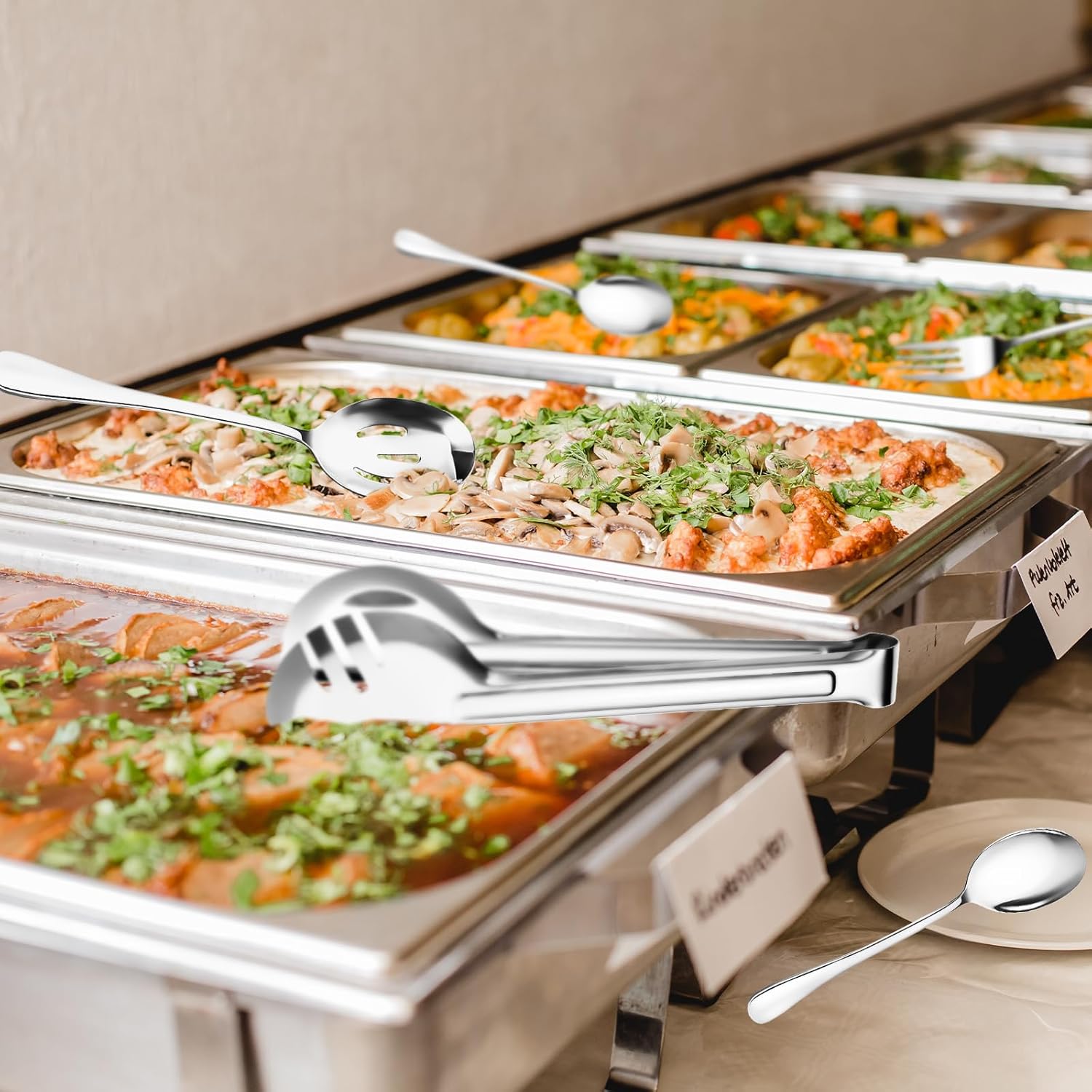 ZLMTZDJD 24pcs Serving Utensils Set, Large Stainless Steel Serving Utensils - Durable for Buffets, Dinner Parties, Weddings and Restaurants (Silver)