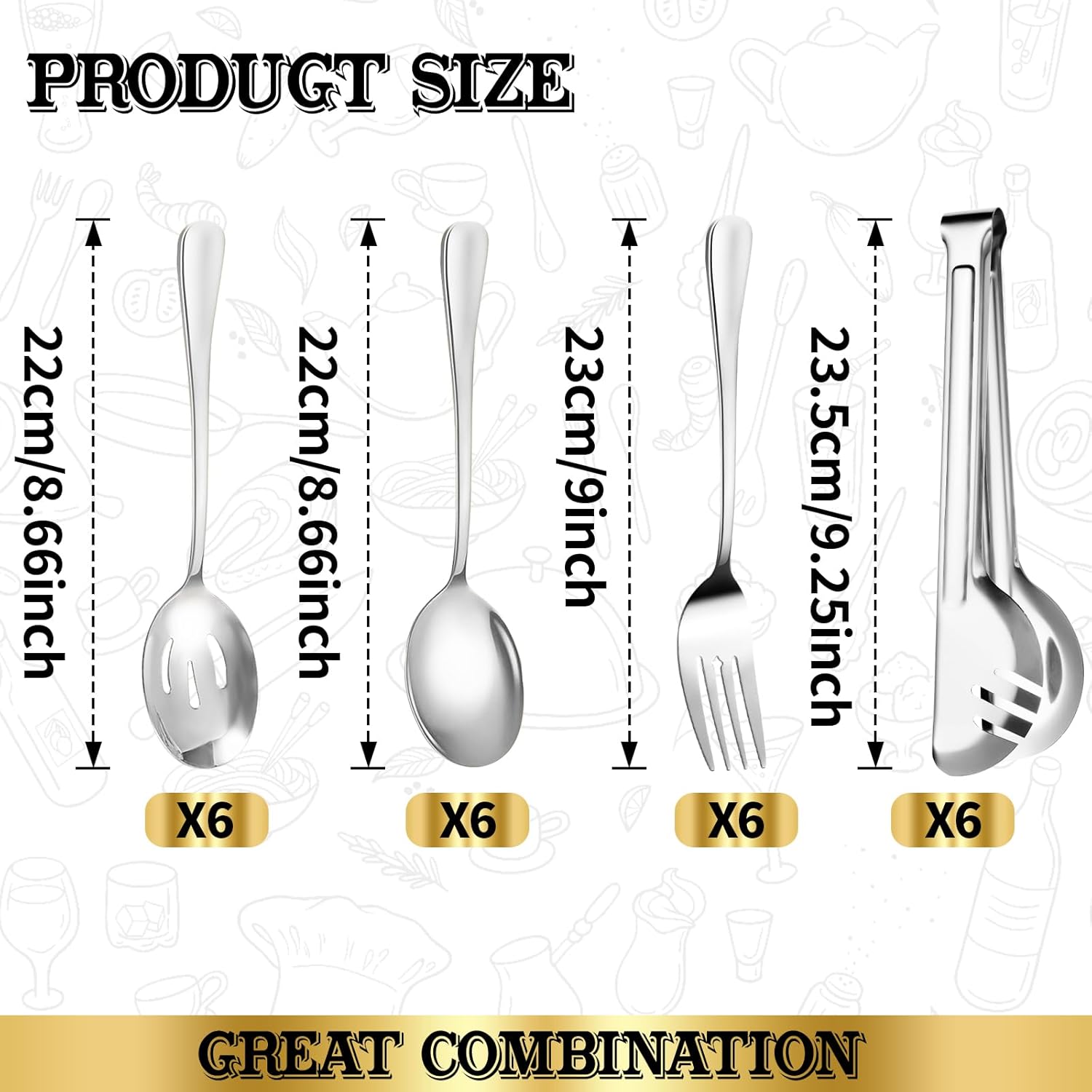 Alternative view of ZLMTZDJD 24pcs Serving Utensils Set, Large Stainless Steel Serving Utensils - Durable for Buffets, Dinner Parties, Weddings and Restaurants (Silver)