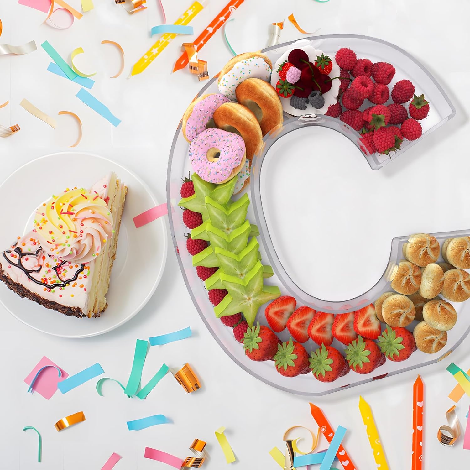 RUFHVTY 11" Acrylic Letter Charcuterie Box, Reusable Fillable Alphabet Number Shaped Form Tray for Birthday Anniversaries, Party Decorative Serving Plates Display Candy Cake (C)
