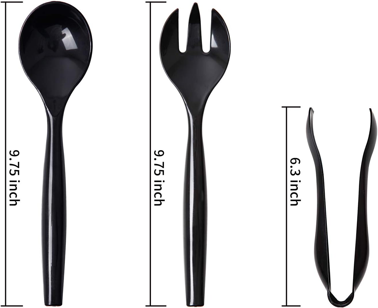 Alternative view of Supernal 72pcs Plastic Serving Utensils Heavy Duty Disposable Serving Tongs Black Disposable Serving Set 10" Spoons 10" Forks 6" Tongs Each 24pcs