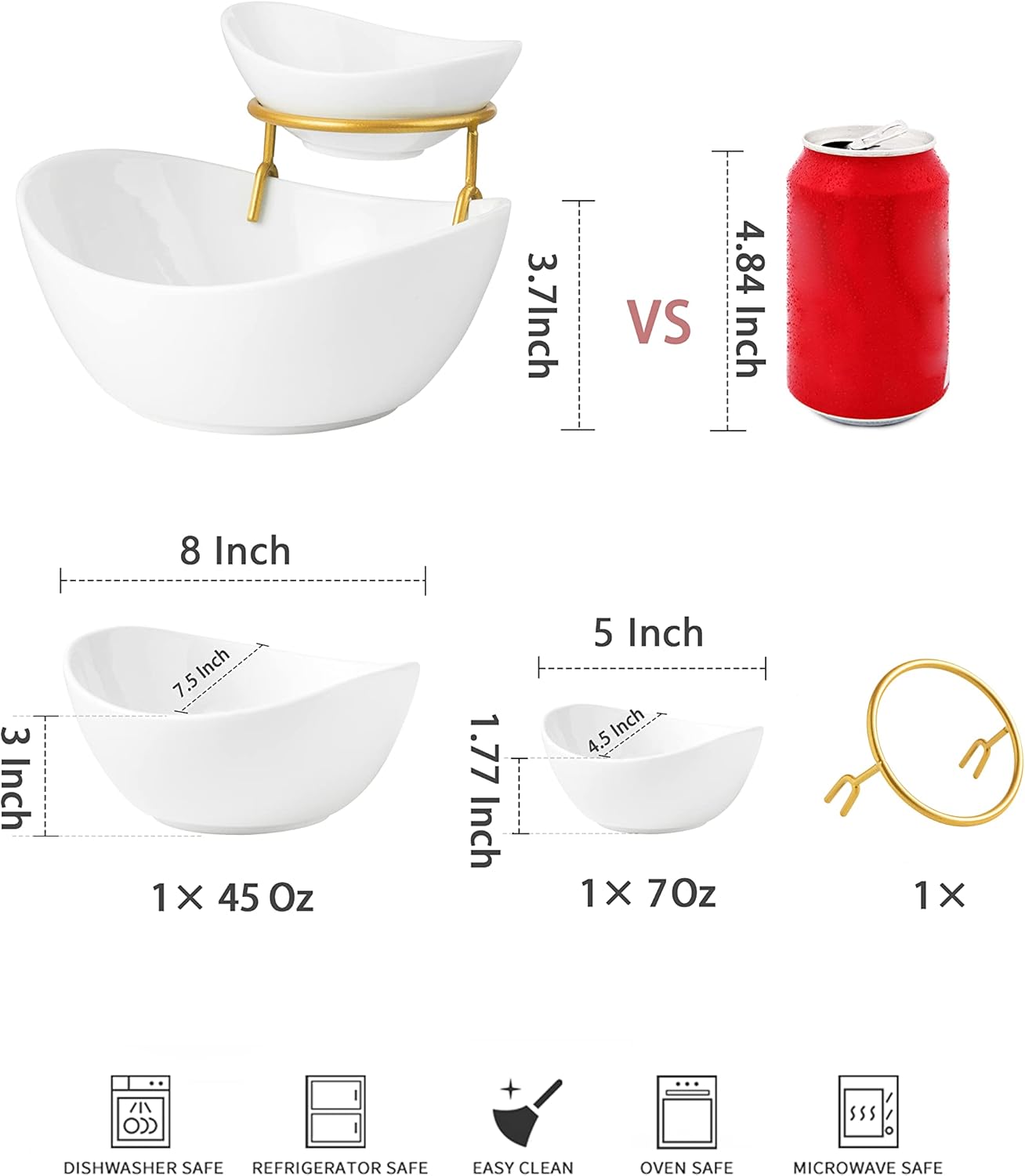 Alternative view of YHOSSEUN Chip and Dip Serving Set 2 Tiered Chip Dip Bowls with Metal Rack for Appetizer, Snacks - Large Chip Bowl 45 oz Small Dip Bowl 7 oz-Serving Bowls for Party, Food Dispaly - Gold Stand