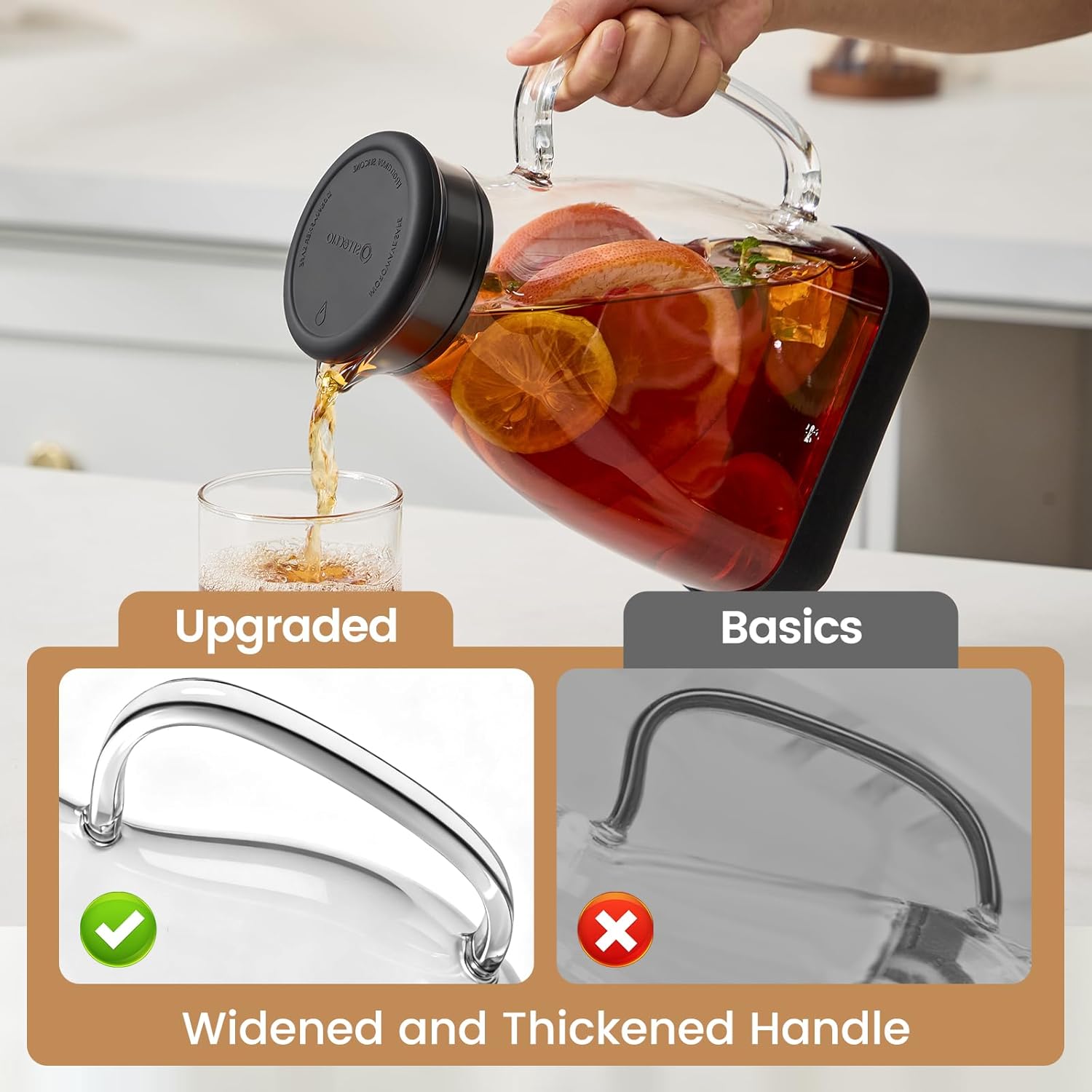 Alternative view of Spreccio Glass Pitcher with Lid, 68 oz(1/2 Gallon), Hot/Cold Glass Water Jug with Silicone Lid, Borosilicate Glass Carafe Wide Mouth Juice and Iced Tea Beverage Serveware (Flat)