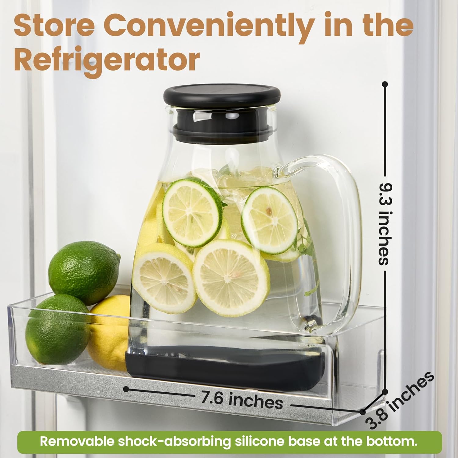 Spreccio Glass Pitcher with Lid, 68 oz(1/2 Gallon), Hot/Cold Glass Water Jug with Silicone Lid, Borosilicate Glass Carafe Wide Mouth Juice and Iced Tea Beverage Serveware (Flat)