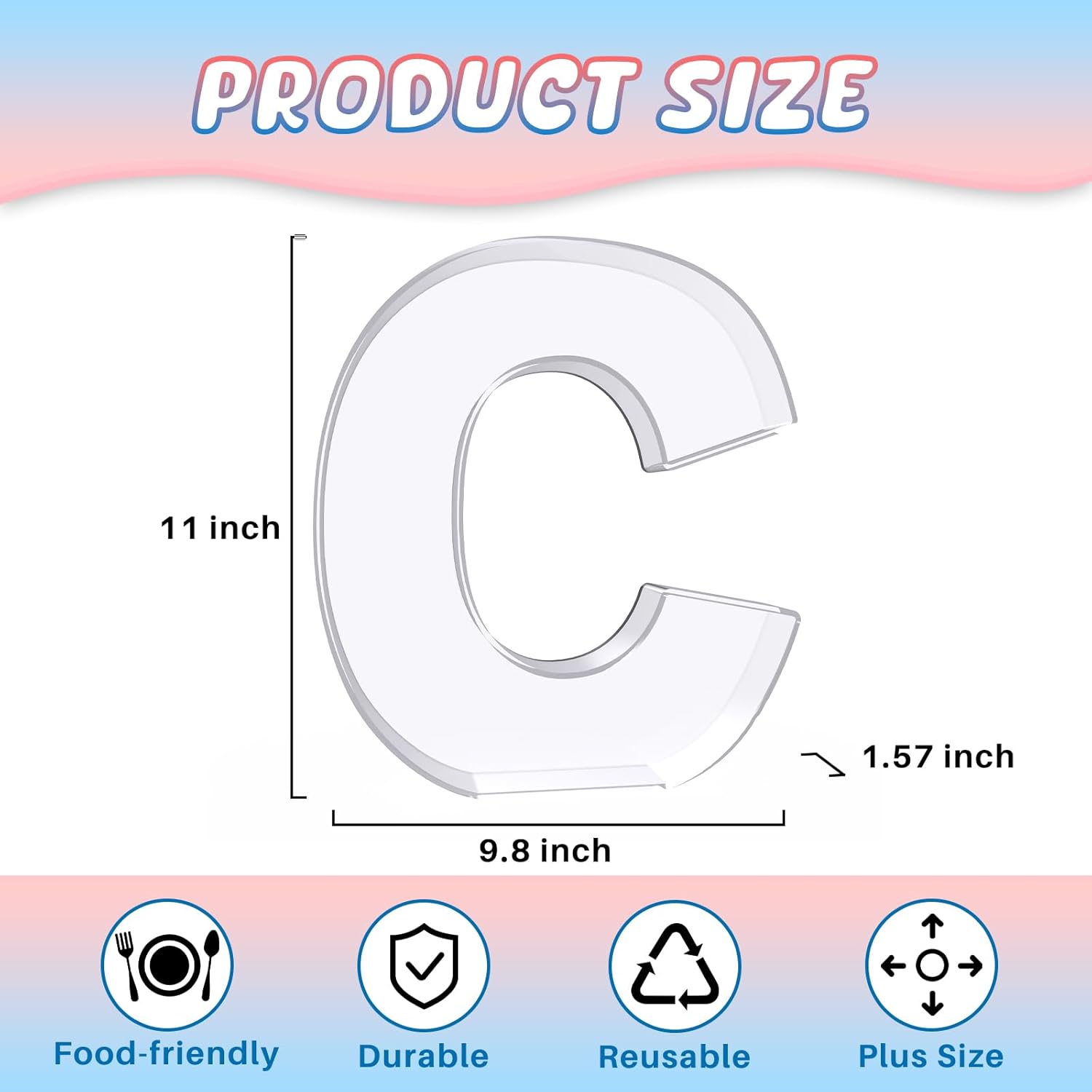 Alternative view of RUFHVTY 11" Acrylic Letter Charcuterie Box, Reusable Fillable Alphabet Number Shaped Form Tray for Birthday Anniversaries, Party Decorative Serving Plates Display Candy Cake (C)