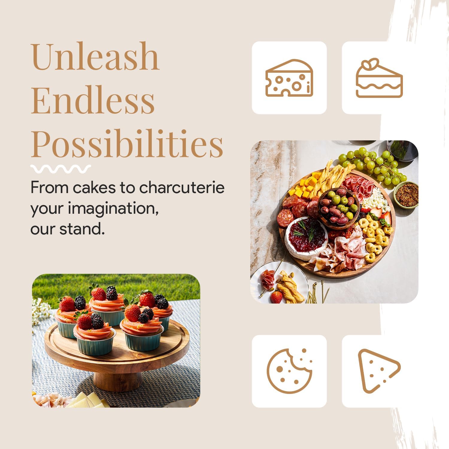 Alternative view of HOMESPHERE Acacia Wood Valentine Cake Stand with Dome Lid - 12in Round Holder for Valentine's Baking, 2-in-1 Dessert Display & Charcuterie Board, Valentine's Day Serving Platter, Large Acrylic Cover