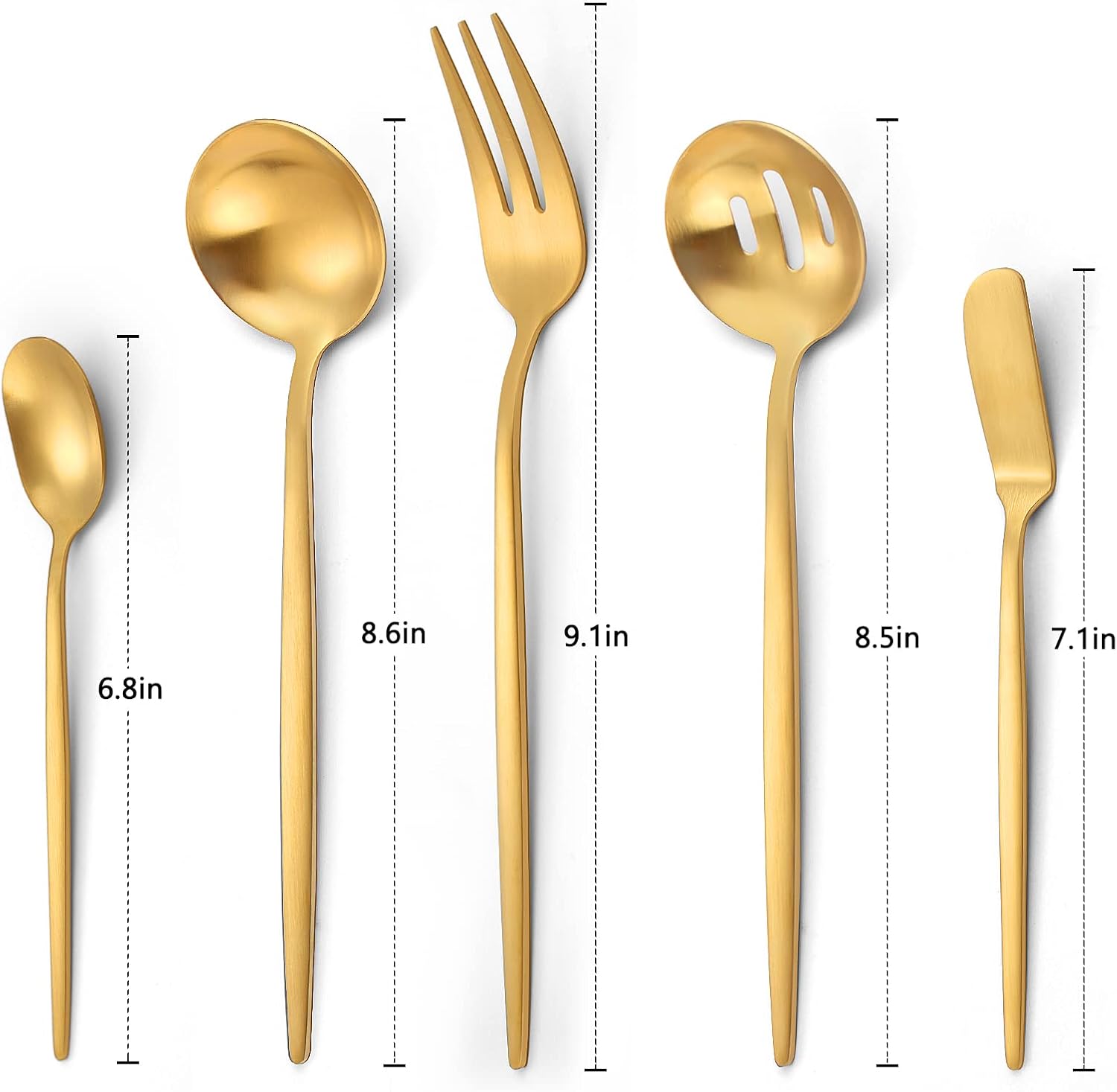 Alternative view of VANVRO Matte Gold Serving Silverware Set, 5-Piece Round Shared Utensils Set of Stainless Steel, Hostess Flatware Serving Set, Satin Finish, Dishwasher Safe