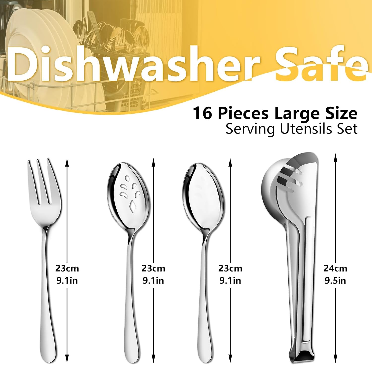 Alternative view of Pleafind 16 PCS Serving Utensils, Stainless Steel Serving Utensils Set with Serving Spoons, Slotted Serving Spoons, Serving Forks and Serving Tongs, Serving Utensils for Parties Buffet Banquet