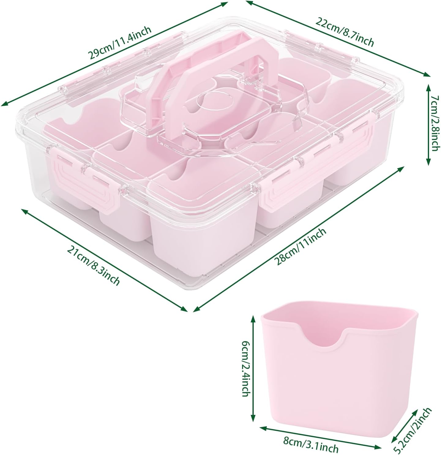 Alternative view of REBECAT Divided Serving Tray with Lid and Handles 9 Compartments Snack Box Container Charcuterie Organizer Snackle Box Container for Candy,Nuts，Fruits,Snacks,2 Pack,Pink