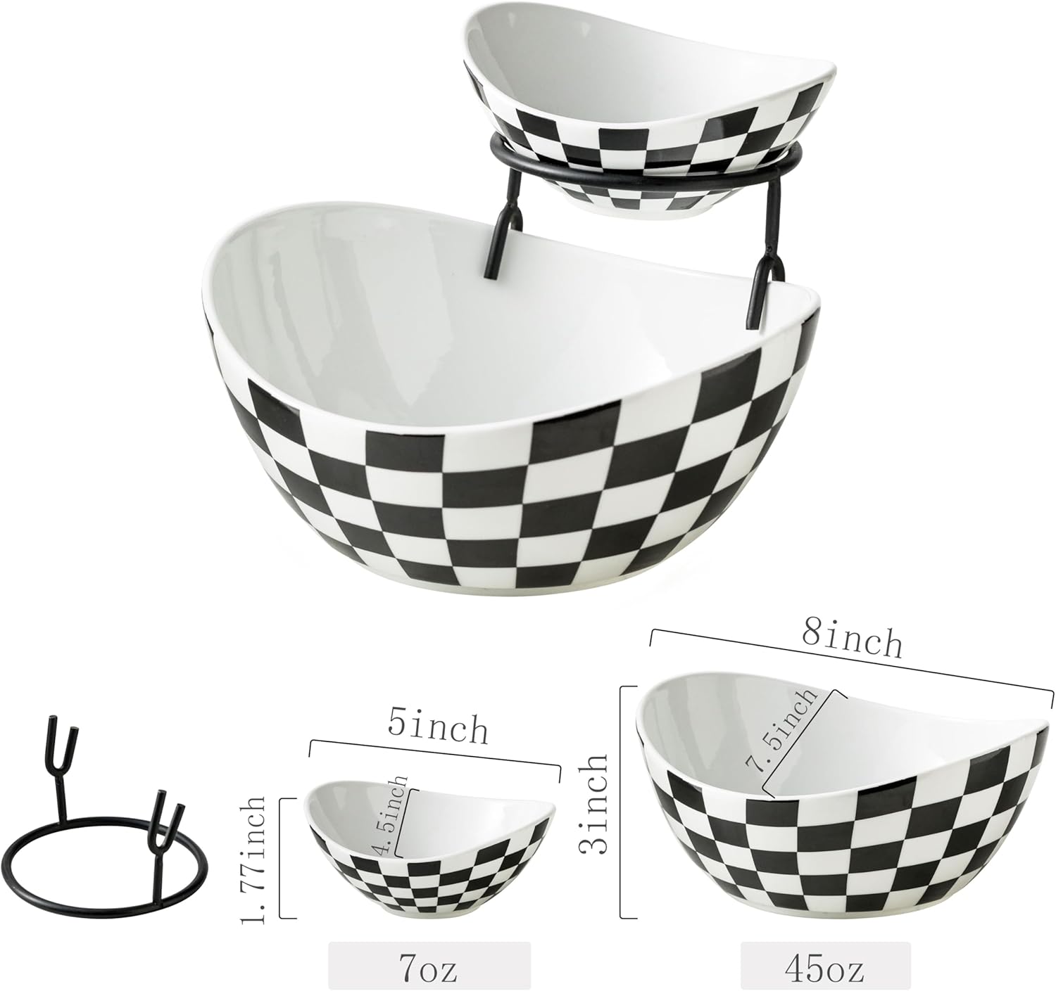 Alternative view of Miamolo Tiered Serving Bowls Chip and Dip Serving Set with Stand, Ceramic Appetizer Serving Dishes Platters and Trays for Parties Entertaining - Checkered Kitchen Decor