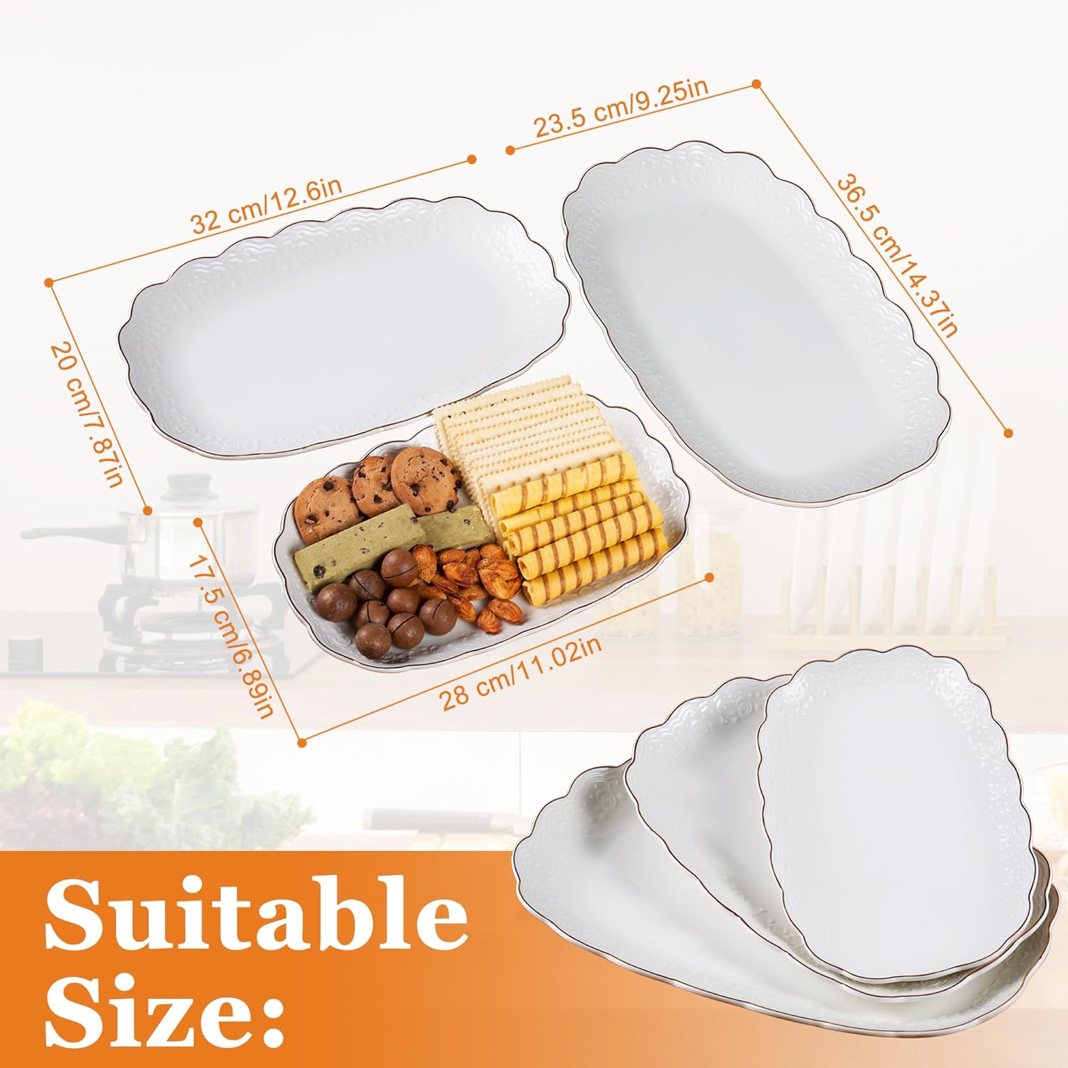 Alternative view of Kassel Ceramic Serving Platter Set | 14u201D/12u201D/10u201D Oval Serving Trays for Entertaining at Parties and Weddings | Oven Safe Large Serving Trays for Tacos, Steak and Cake