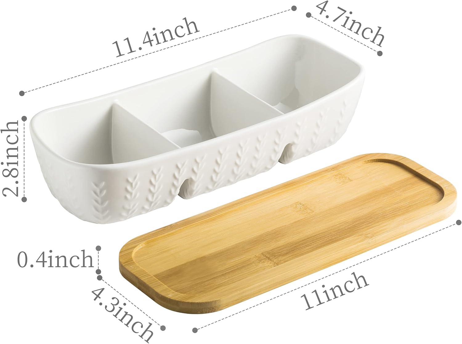 Alternative view of Miamolo Chip and Dip Serving Set with Acacia Wood Serving Tray, Majolica Salsa Turtles - Condiment Tray for Snacks, Appetizers, Charcuterie, Candy, Food, Divided Party Serving Trays