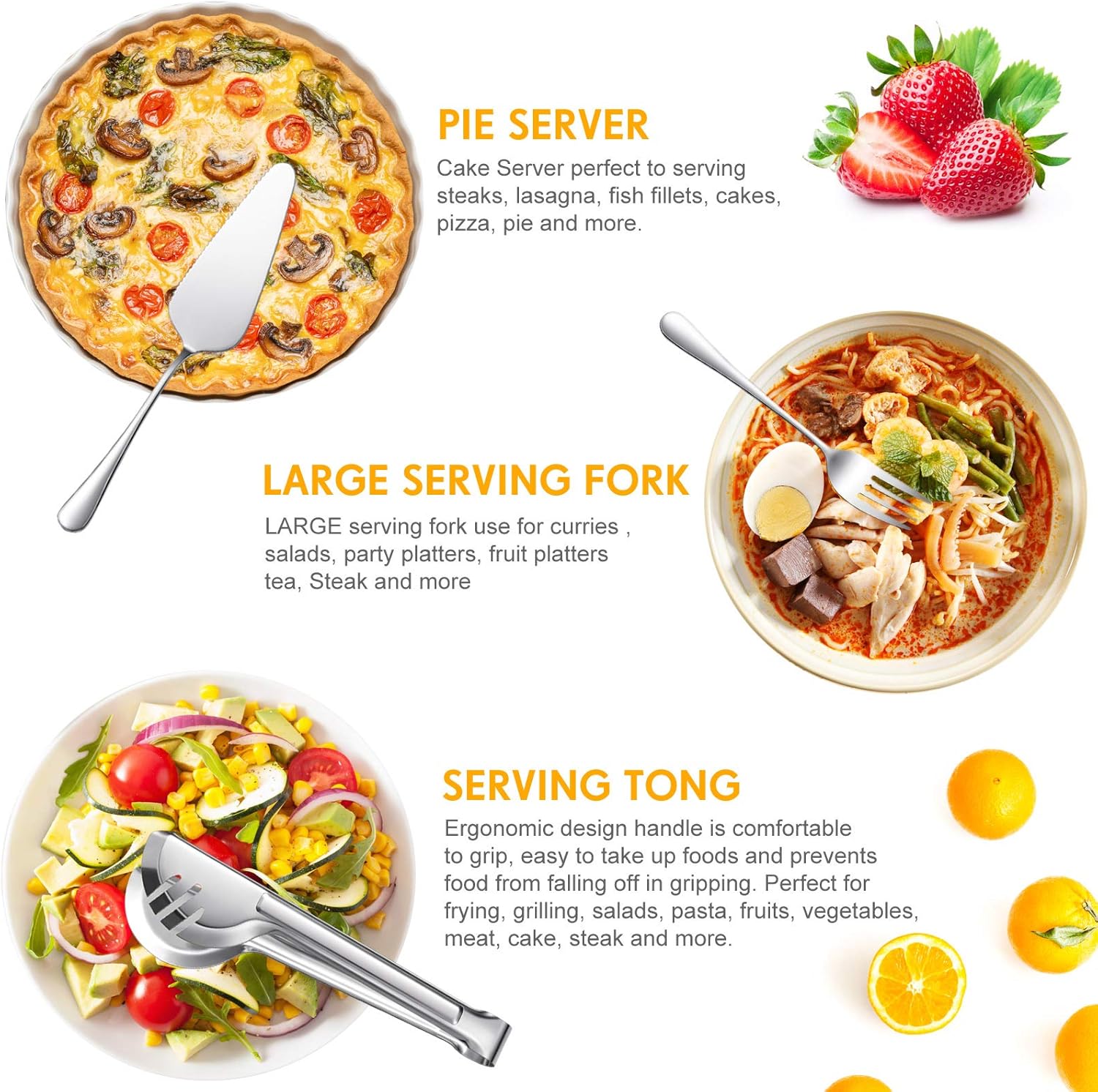 Alternative view of Patelai Serving Utensils Set Include Stainless Steel Large Spoons Slotted Spoons Forks Tongs Soup Ladle and Pie Server for Parties Buffet Catering, Dishwasher Safe(Silver,10 Pieces)