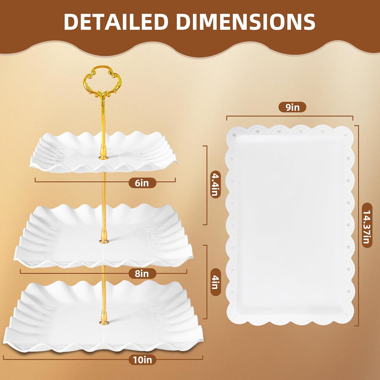 Alternative view of DIDROOM 10 Pack Dessert Table Display Set - 4 x Three-Tier Square Cupcake Stands and 6 x Serving Trays, Elegant Tableware for Cakes, Cupcakes, Pastries, and Snacks, Perfect for Parties (White)