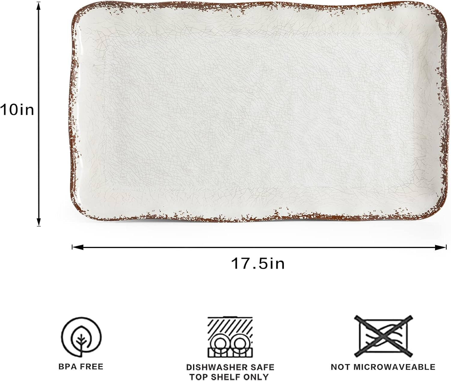 Alternative view of LEHAHA Farmhouse Large Serving Platters, 2 Piece Melamine Dinnerware Set, 17.5 x 10 Inches Vintage Serving Tray, Rectangle White Rustic Trays Set of 2