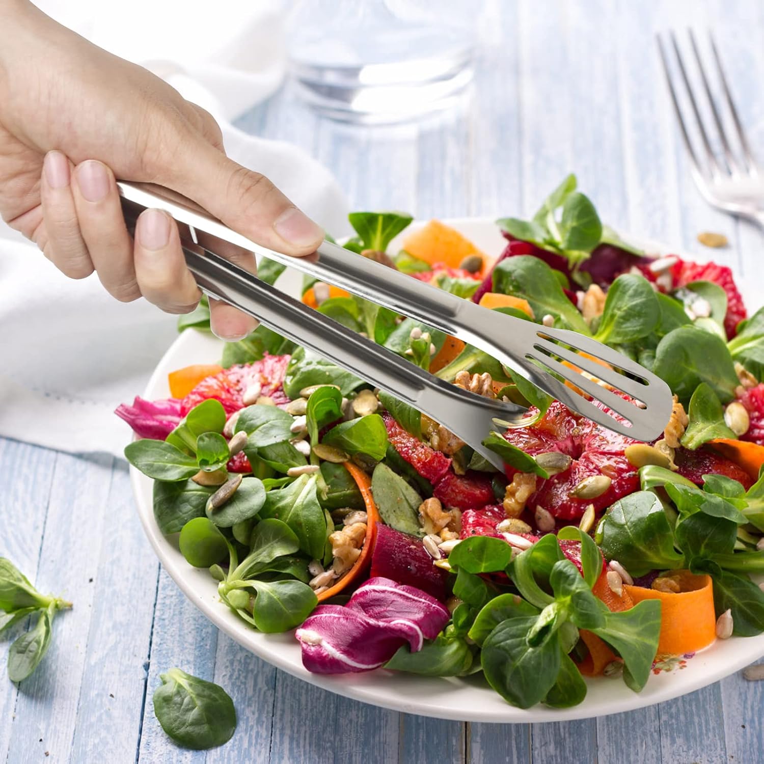 JXHAPY Serving Tong Kitchen Tongs,Buffet Tongs, Stainless Steel Food Tong Serving Tong,small tongs 6 Pack (7 Inch)