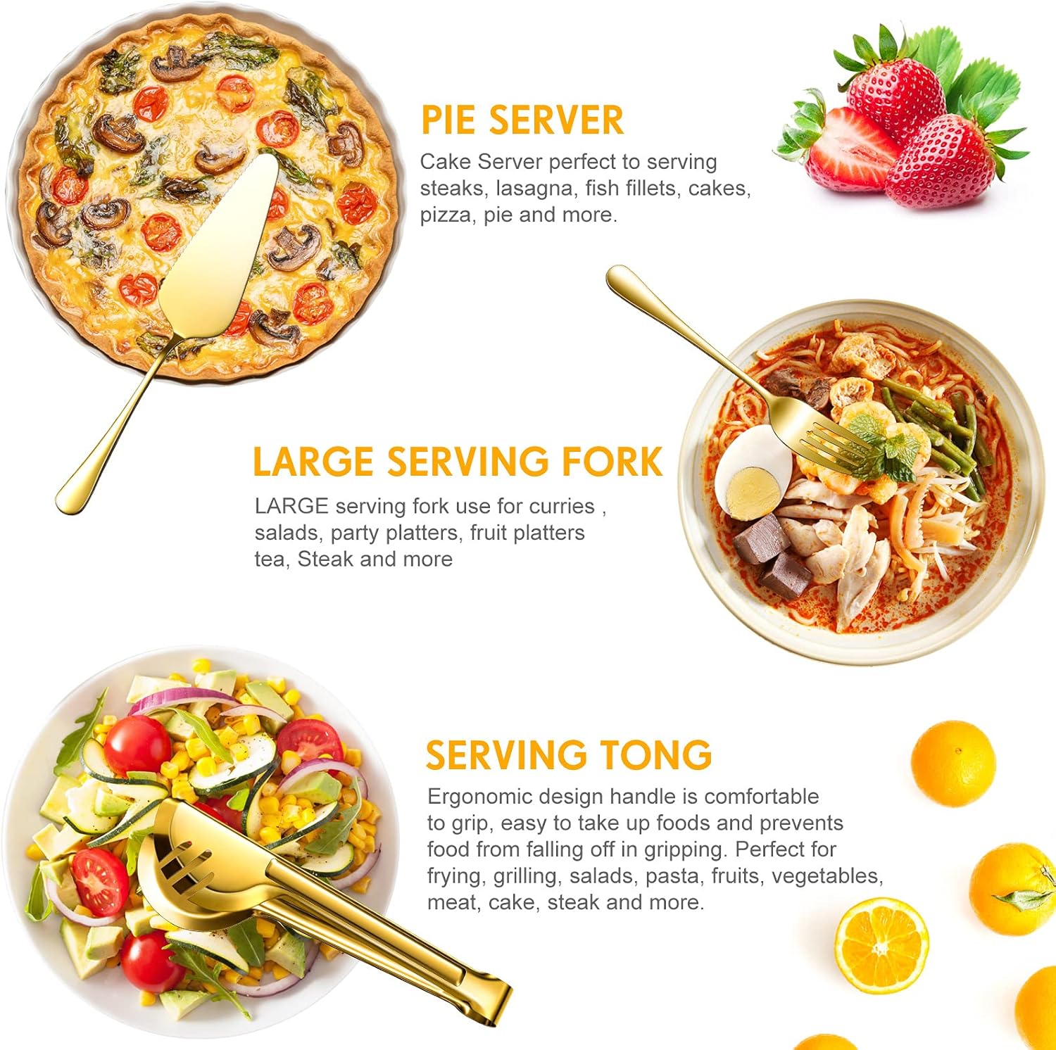 Alternative view of Patelai Serving Utensils Set Include Stainless Steel Large Spoons Slotted Spoons Forks Tongs Soup Ladle and Pie Server for Parties Buffet Catering, Dishwasher Safe(Gold,10 Pieces)