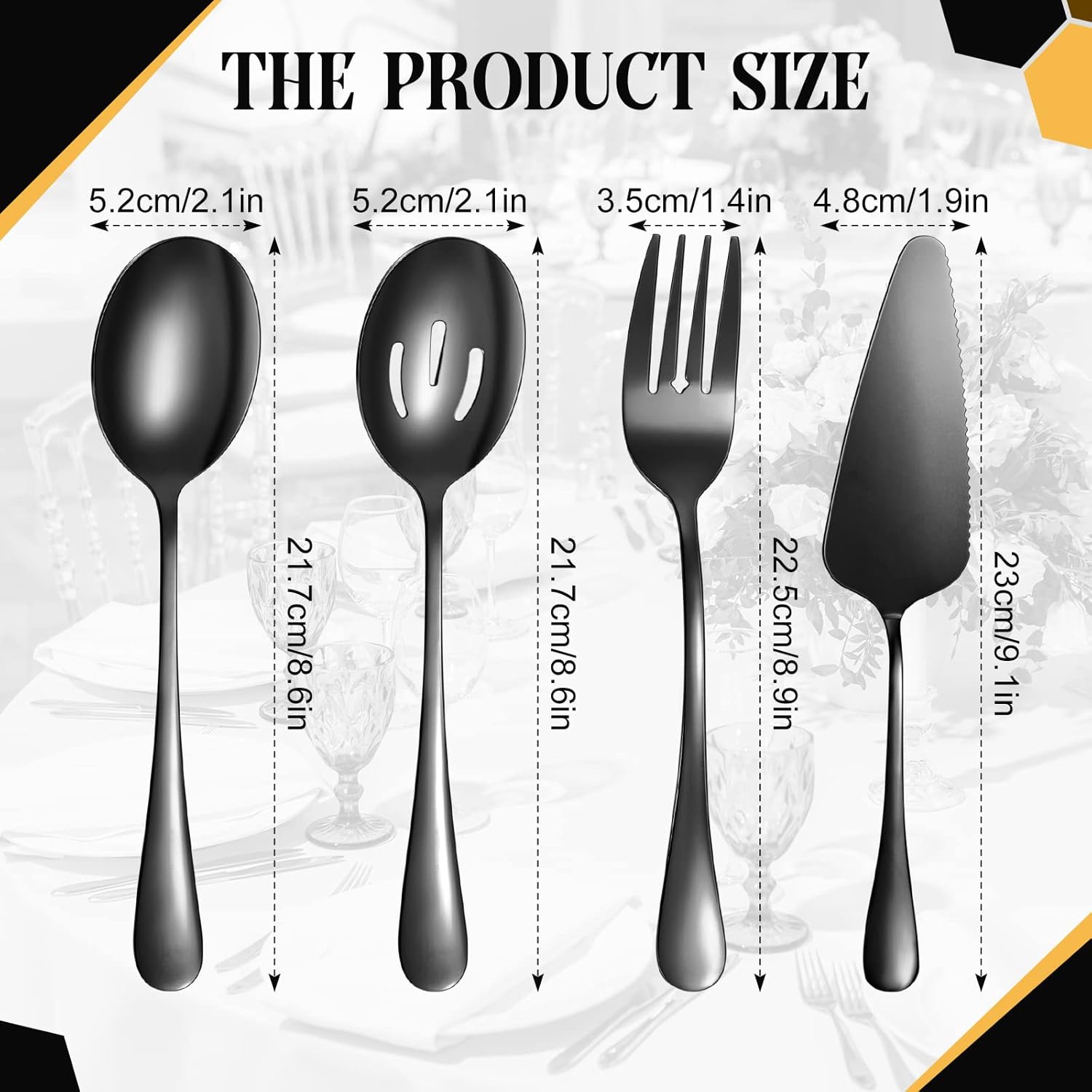 Alternative view of Yetene 19 Pieces Serving Flatware Set Including Stainless Steel Spatulas, Forks, Spoons, Perforated, Soup, Skimmers Spoon, Buffet Tongs, Heavy Duty Serving Tongs for Home(Black)