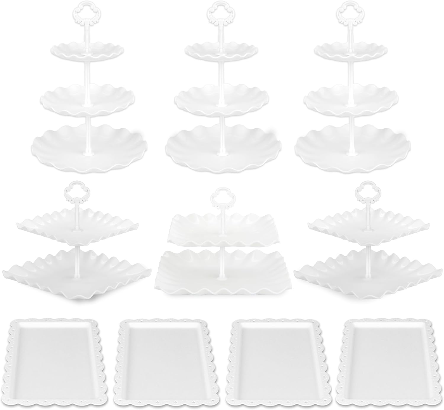 Alternative view of Pack of 10 NWK Cake Stand Set with 3 x Two-Tier and 3 x Three-Tier Cupcake Stands, 4 x Appetizer Trays, for Birthday Baby Bridal Shower Party (White)