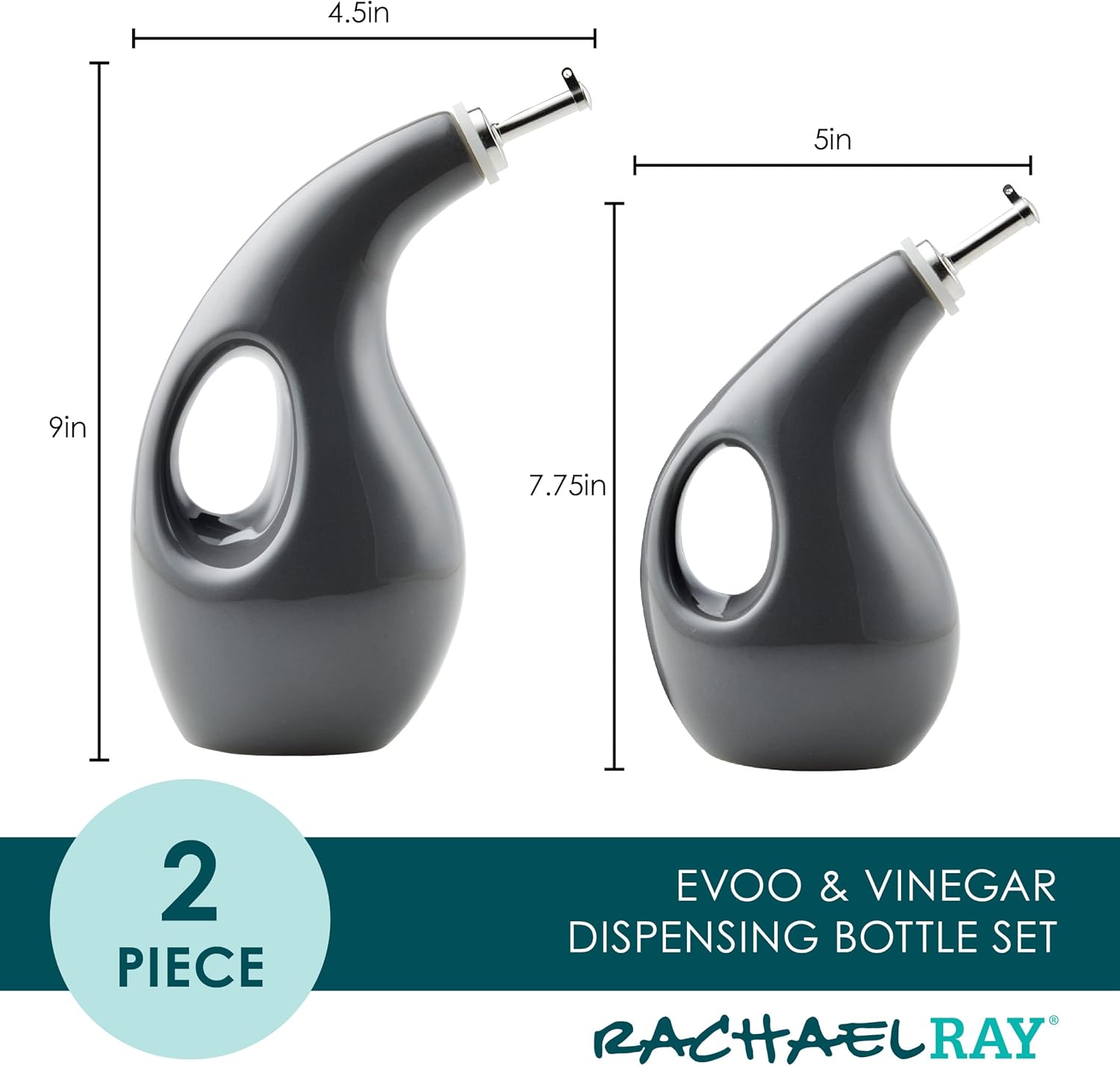 Alternative view of Rachael Ray Serveware Ceramic EVOO Oil and Vinegar Dispensing Bottle Set, 2 Piece, Gray