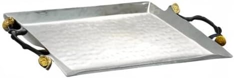 Alternative view of Yair Emanuel Decorative Serving Tray - Hammered Stainless Steel with Gold Accent Decoration (Small - 4.7" X 9.5")