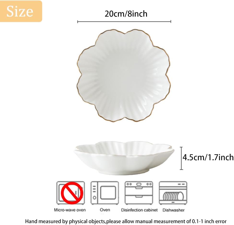 Alternative view of HOKMOKQOK Porcelain Serving Dish,Ceramics Flower Relish Tray with Metallic Rim,Serving Bowls for Wedding,Party Perfect for Small Cereal, Pasta, Salad, Candy and Snacks White 8 inch (8 inch)
