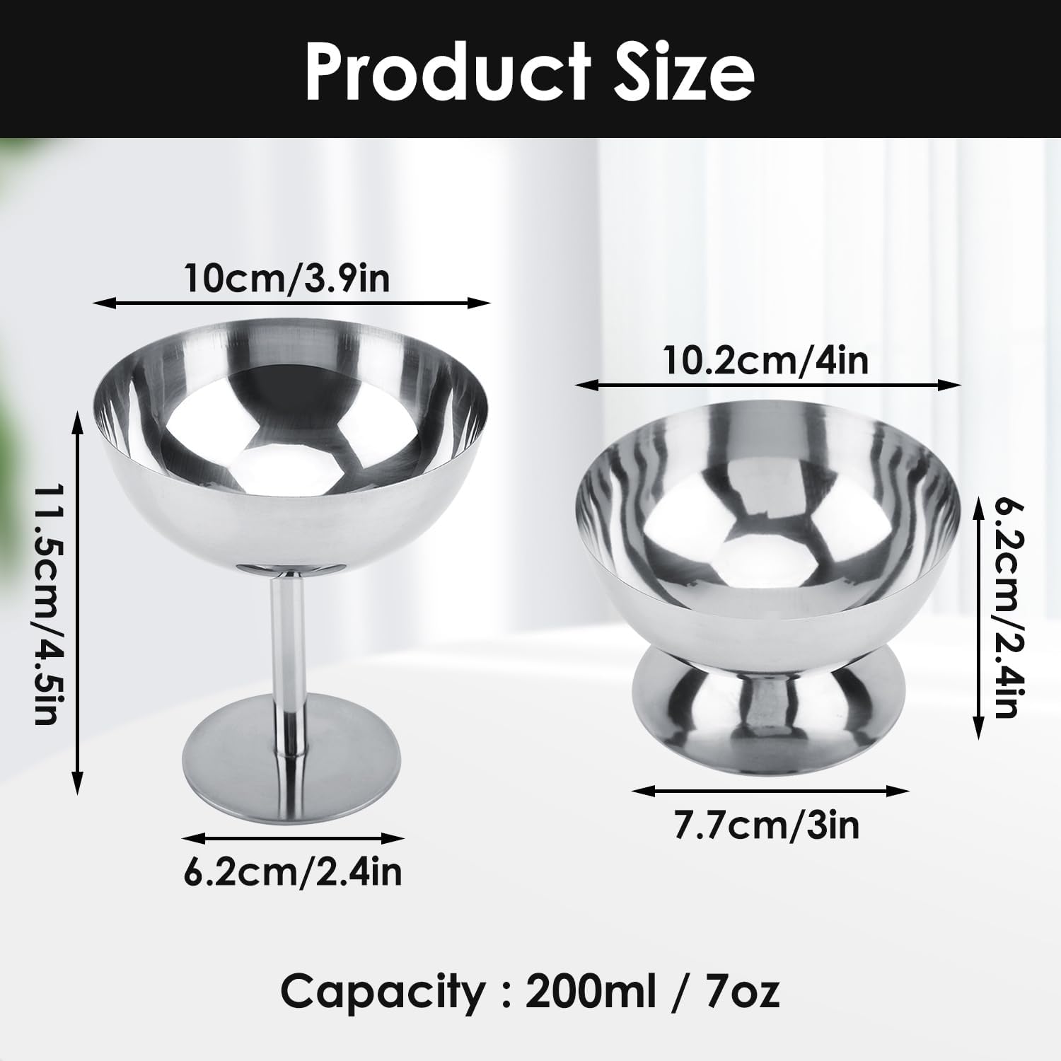 Alternative view of Hapivida Ice Cream Cup, 4Pcs Stainless Steel Serving Dessert Bowls Cups Sauce Bowls Mini Round Footed Yogurt Snack Candy Cups for Salad Fruit Pudding Christmas Party