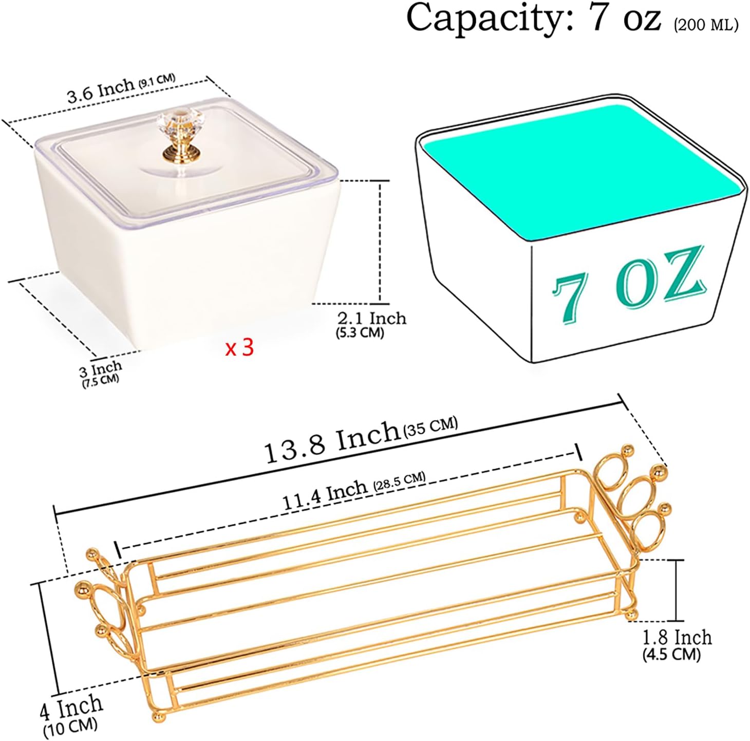 Alternative view of YA JU Ceramic Bowls and with Lid Gold Basket Trays, 3 Removable Small Bowls Condiment Trays Nut Serving Set for Snacks, Fruits, Candy and Condiments - Great for Parties, Holiday Gifts, White