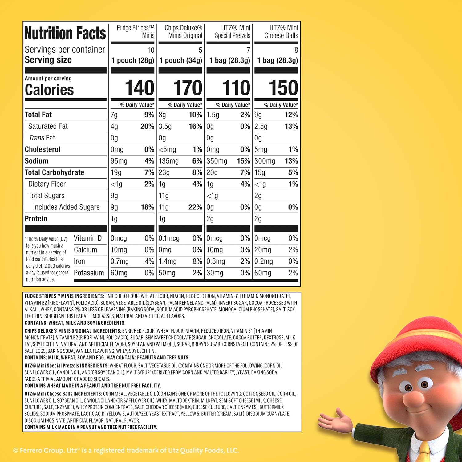 Keebler Sweet & Salty Variety Pack, 30-Count Box, Includes Keebler Chips Deluxe, Fudge Stripes, Utz mini Pretzels and Cheese Balls, 31 oz