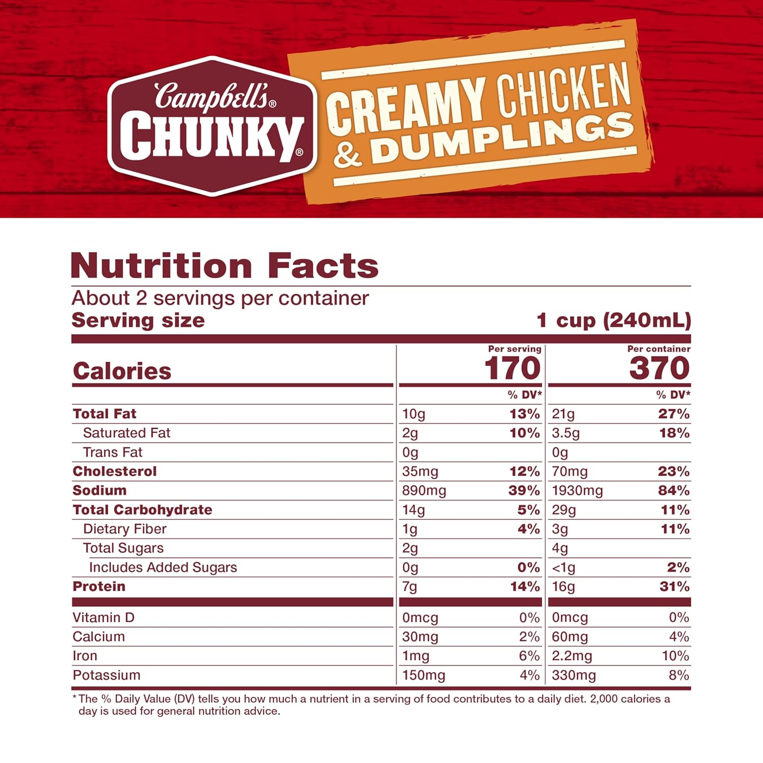 Campbell's Chunky Soup, Creamy Chicken and Dumplings Soup, 18.8 Oz Can