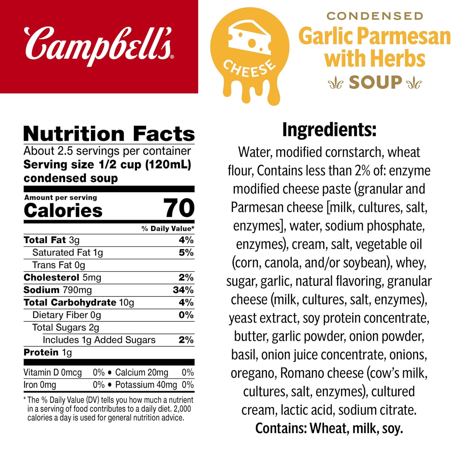 Campbell's Condensed Garlic Parmesan Cheese Soup With Herbs, 10.5 oz Can