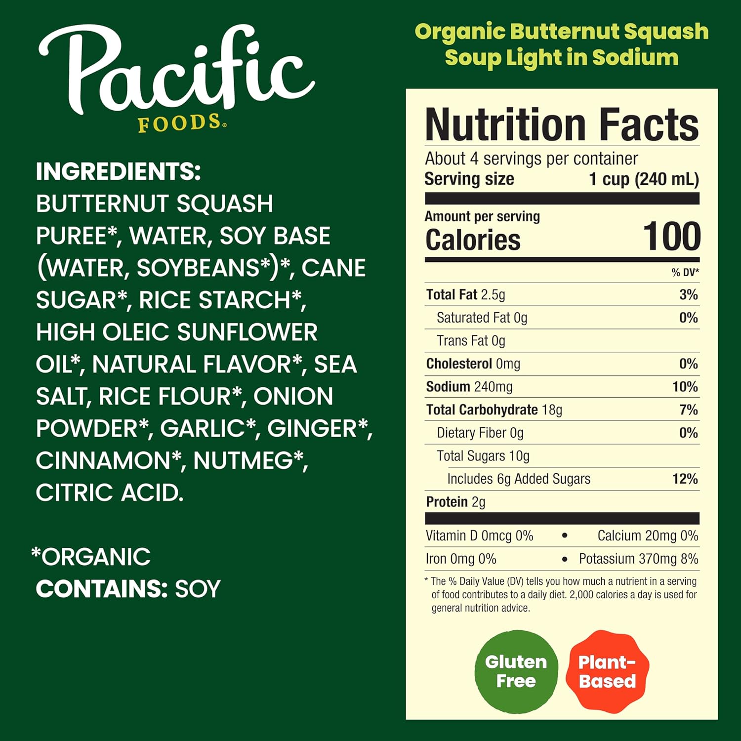 Pacific Foods Light in Sodium Organic Butternut Squash Soup, 32 oz Carton