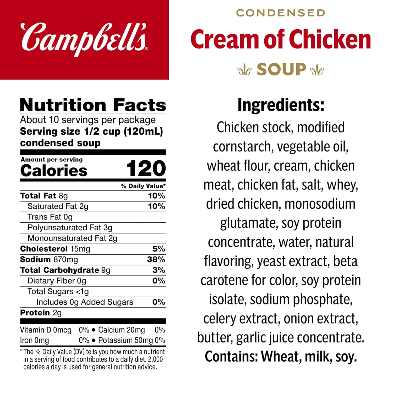 Campbell's Condensed Cream of Chicken Soup, 10.5 oz Can (4 Pack)