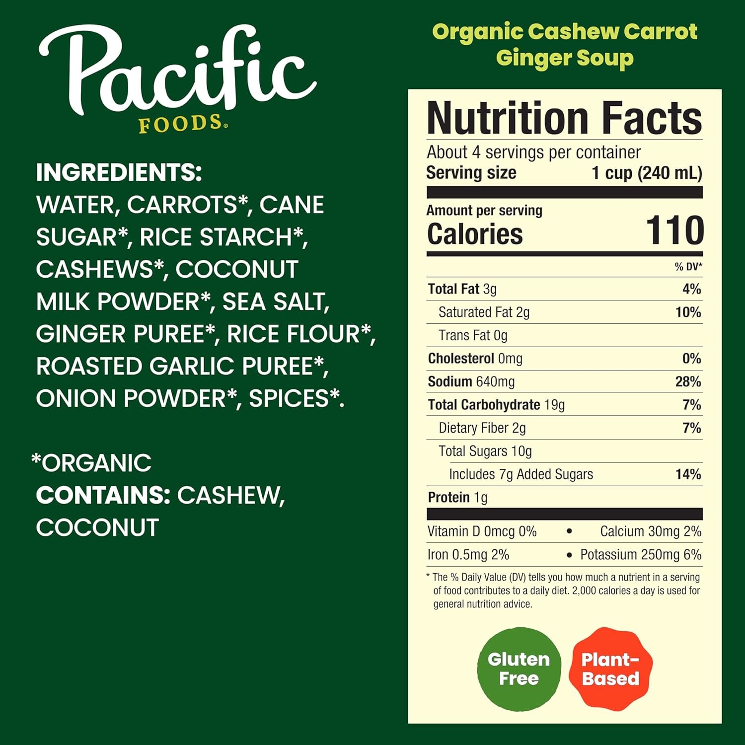 Pacific Foods Organic Cashew Carrot Ginger Soup, 32 oz Carton
