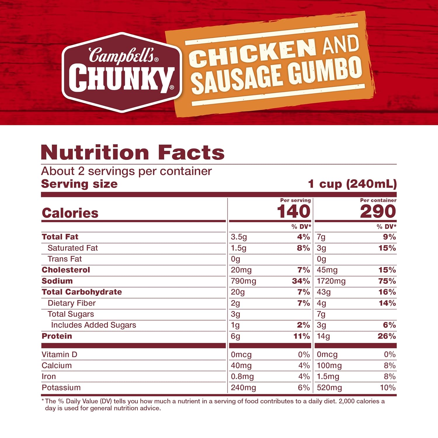 Campbellu2019s Chunky Soup, Chicken and Sausage Gumbo, 18.8 Oz Can