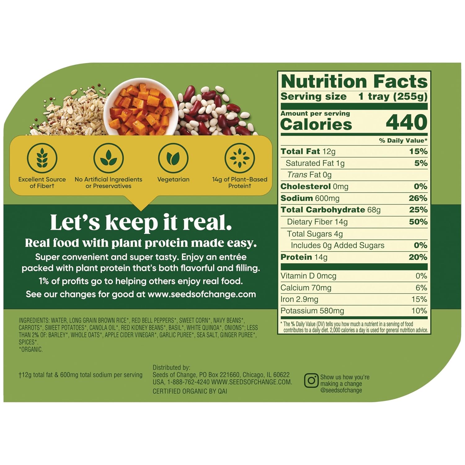 SEEDS OF CHANGE Organic High Protein Bowl Harvest Herb, Prepared Entrée, Microwave in 90 Seconds, 9 oz (Pack of 6)