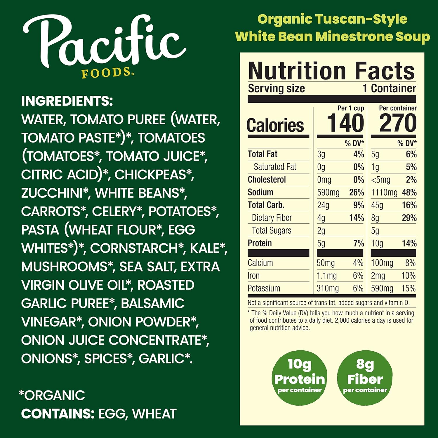 Pacific Foods Organic Tuscan-Style White Bean Minestrone Soup, 16.3 oz Can