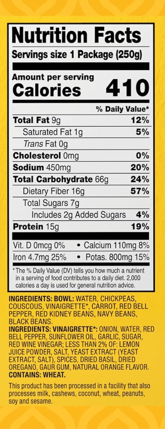 Tasty Bite Mediterranean Protein Bowl, 8.8 Ounce, Pack of 6, Ready to Eat, Microwaveable, Vegan, 14 Grams Plant Protein
